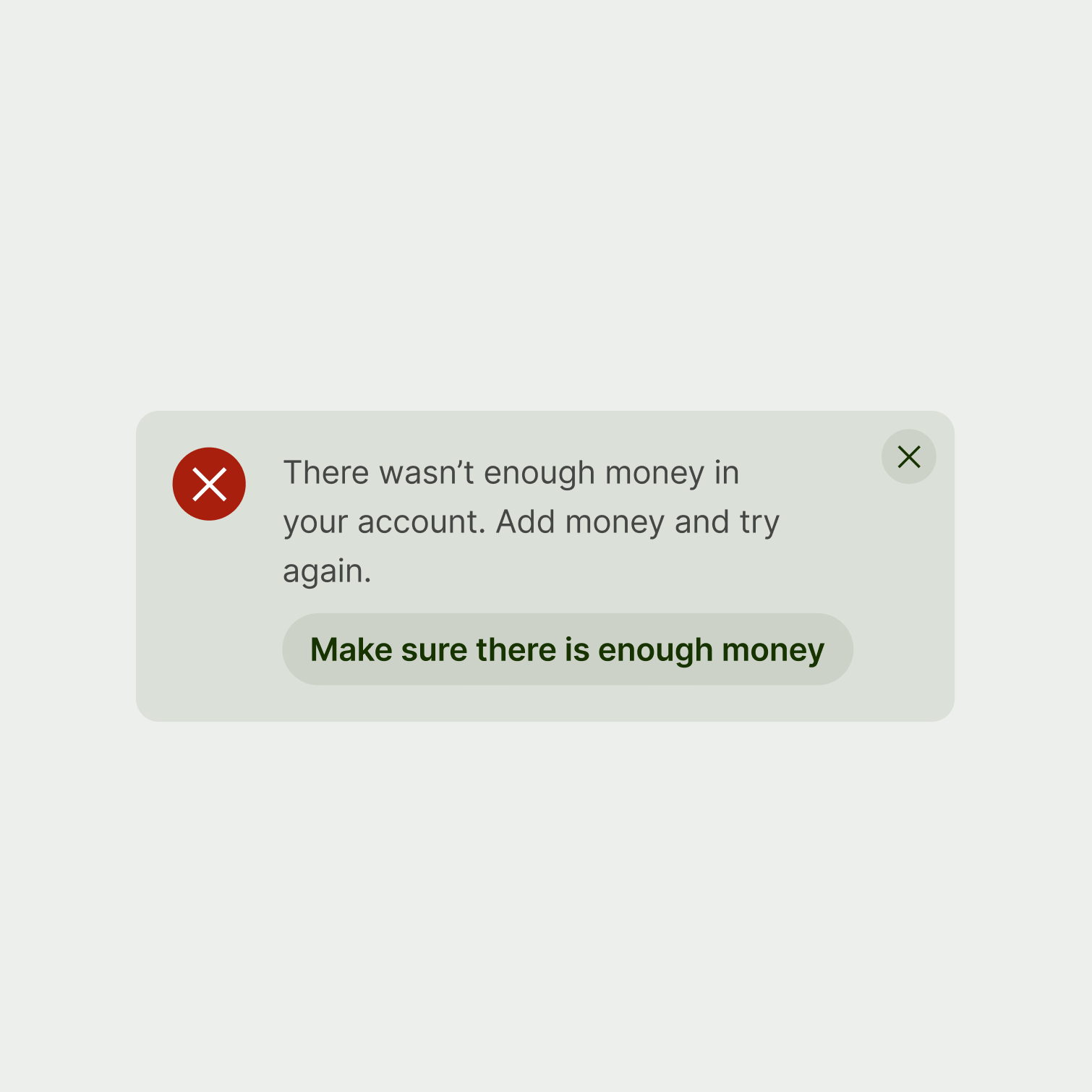 An alert with long action copy