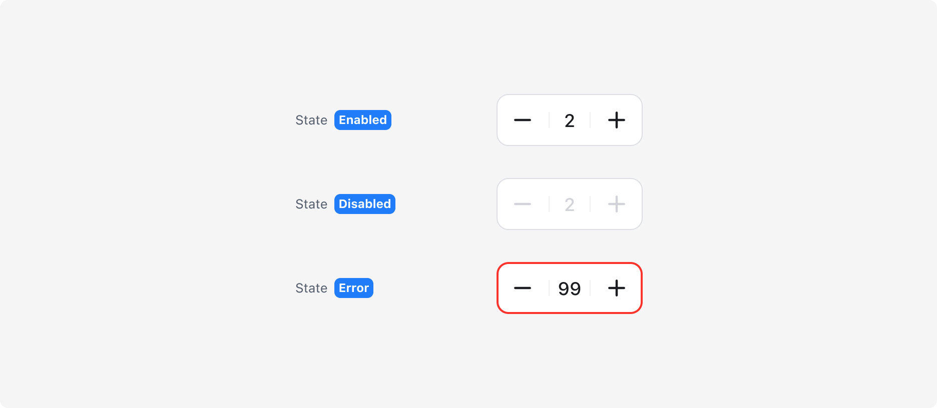 Quantity Picker의 State - Enabled, Disabled, Error