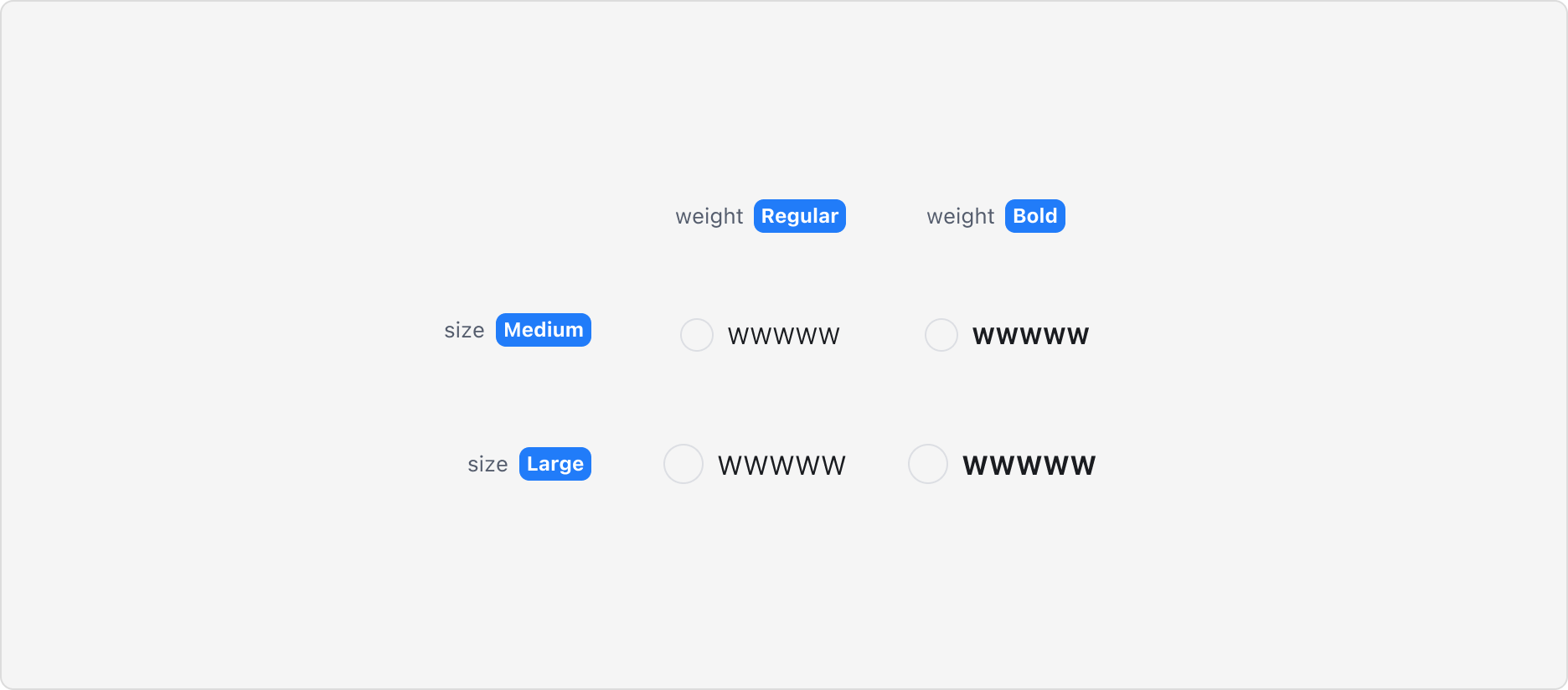 Radio의 Size와 Weight Property - Medium, Large 사이즈와 Regular, Bold Weight
