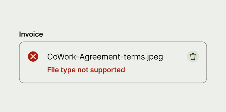 An upload input where the upload has failed.