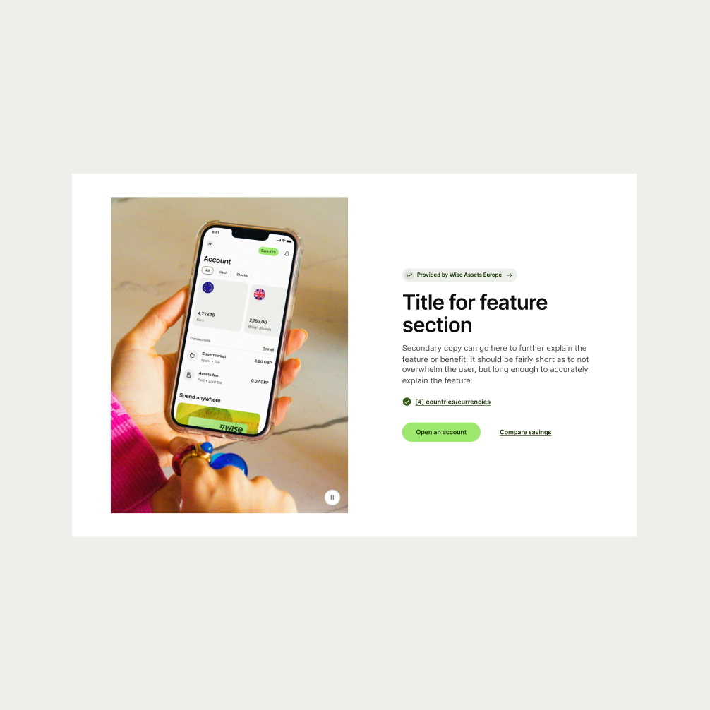 An image of the Feature Section Single in Light theme