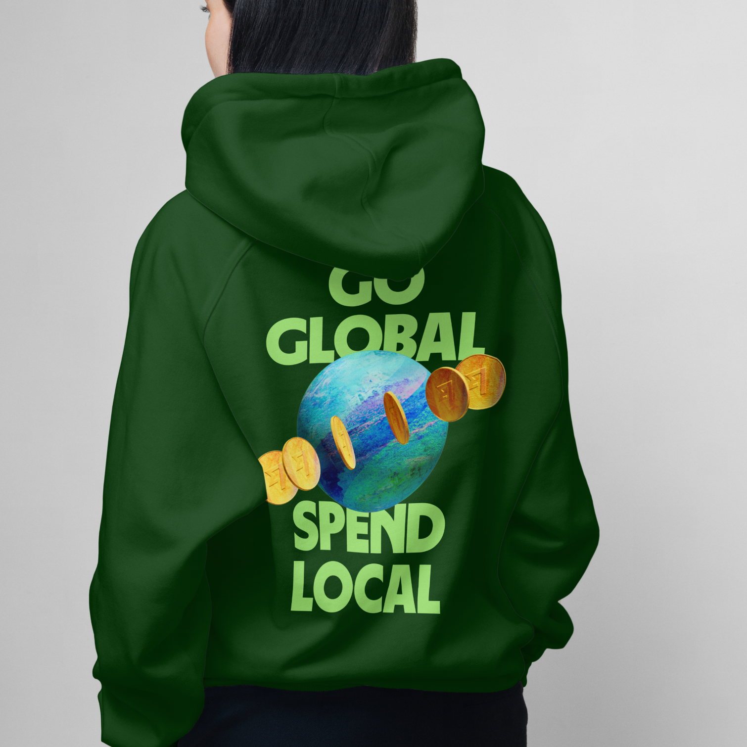 Back of a hoodie mockup showcasing Wise illustration design for Swag.