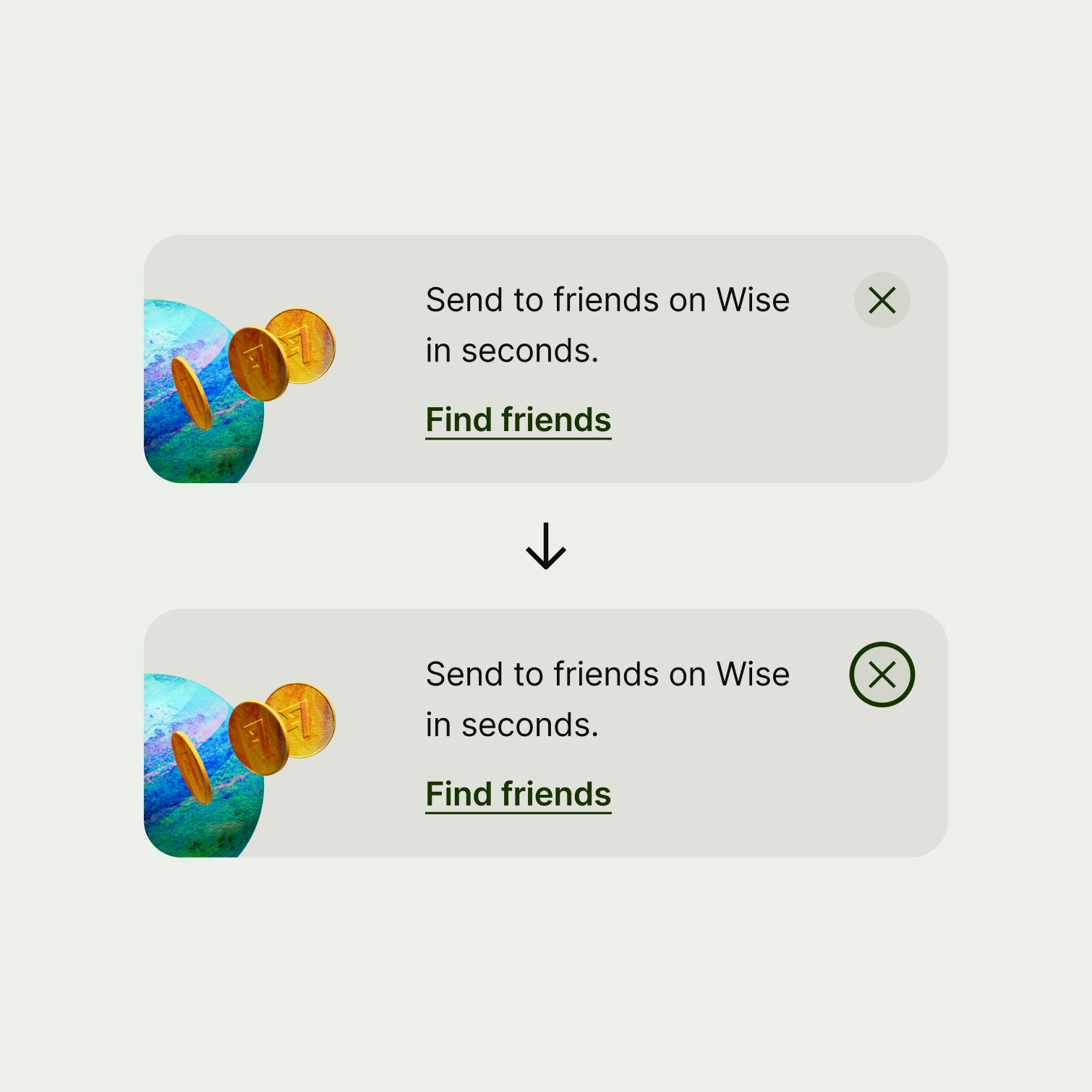 A comparison of an icon in a circular container showing the focused and unfocused variants.