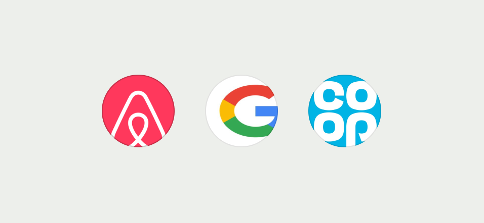 Avatars with airbnb, google and coop logos all stretched or oversized