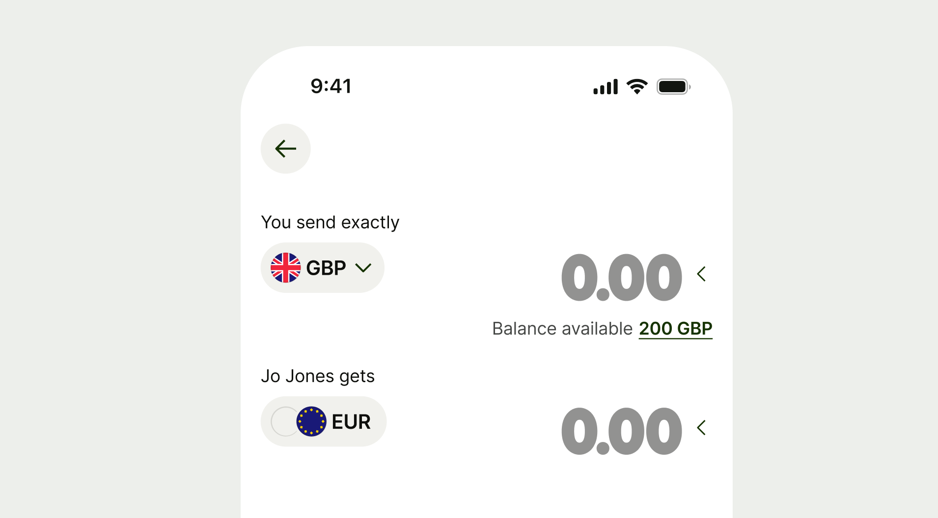 Expressive money input on calculator with balance details