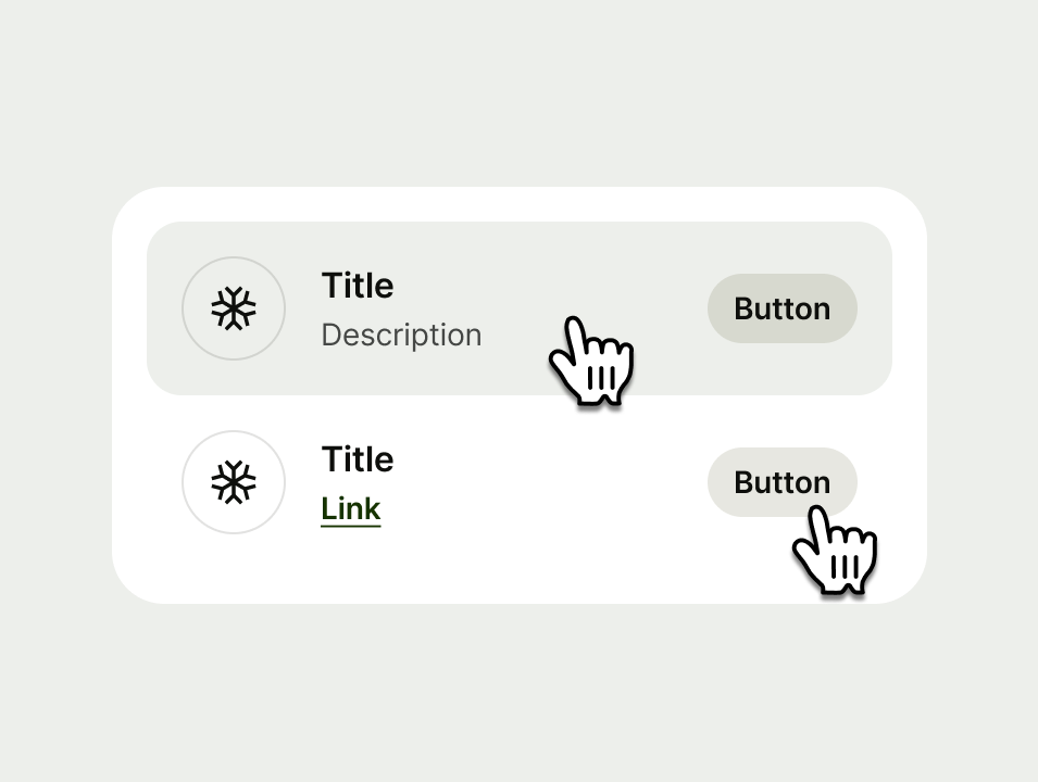 a fully interactive list item above a partially interactive list item