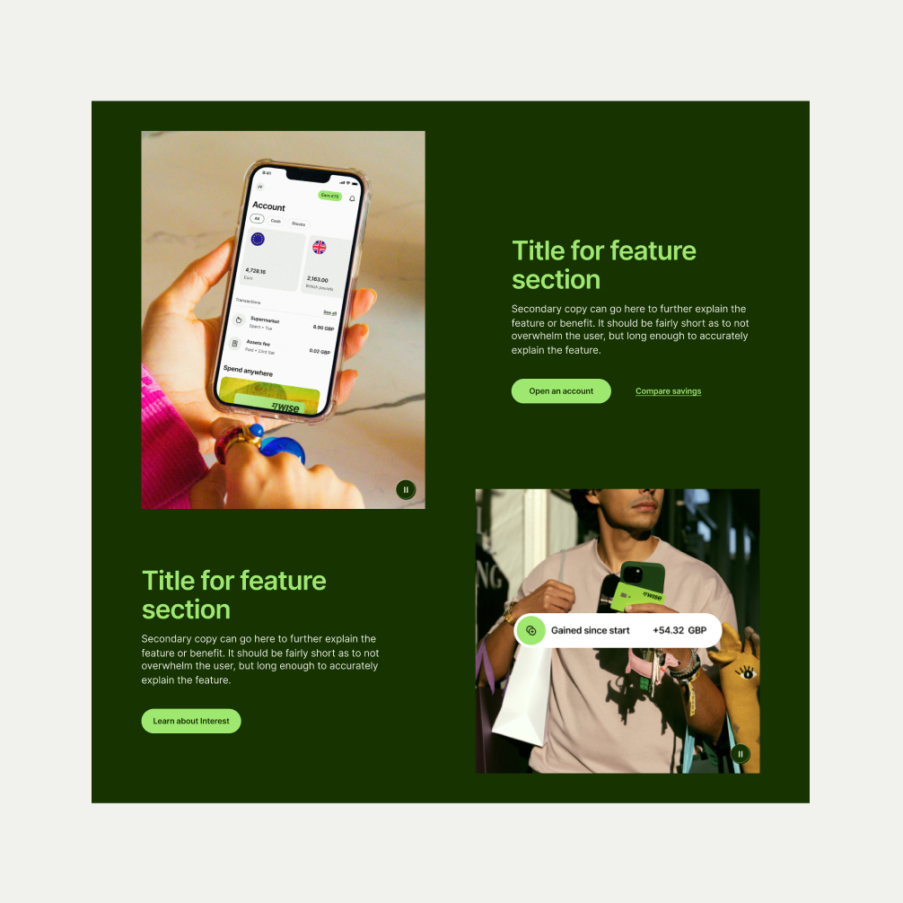 Feature Section Grid in Forest Green theme