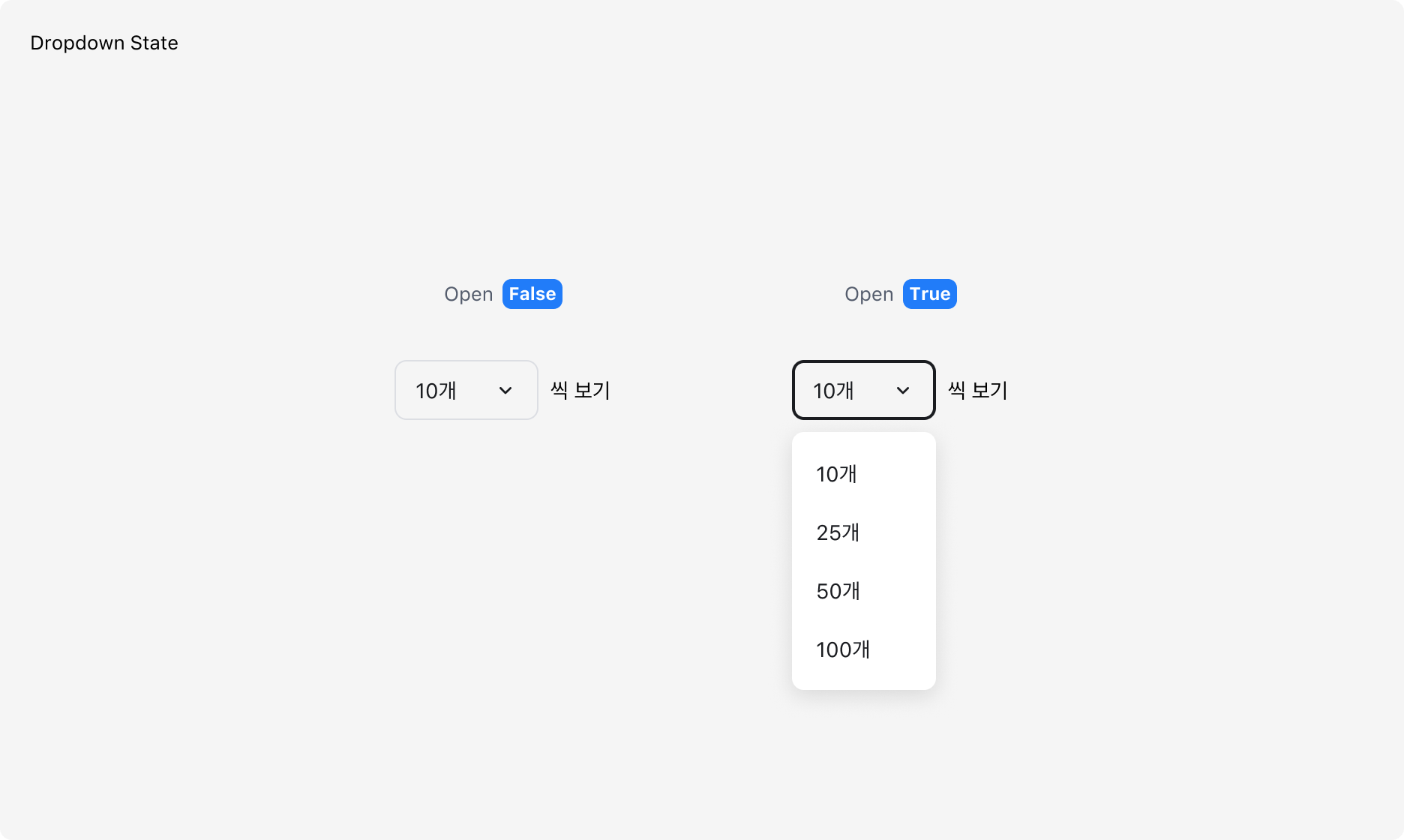 Table Pagination의 Dropdown Open과 Closed 상태