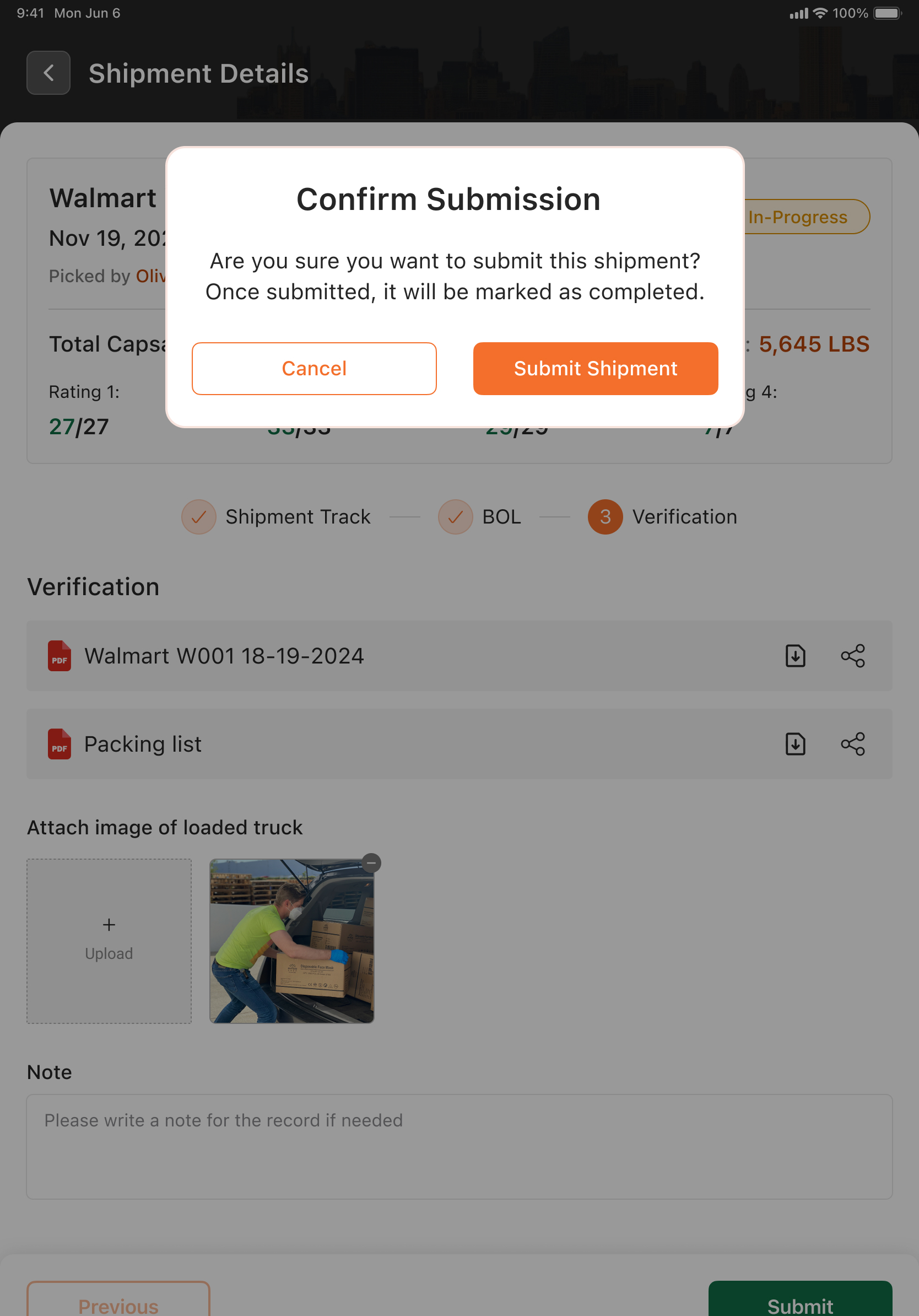 Confirm Shipment Submission