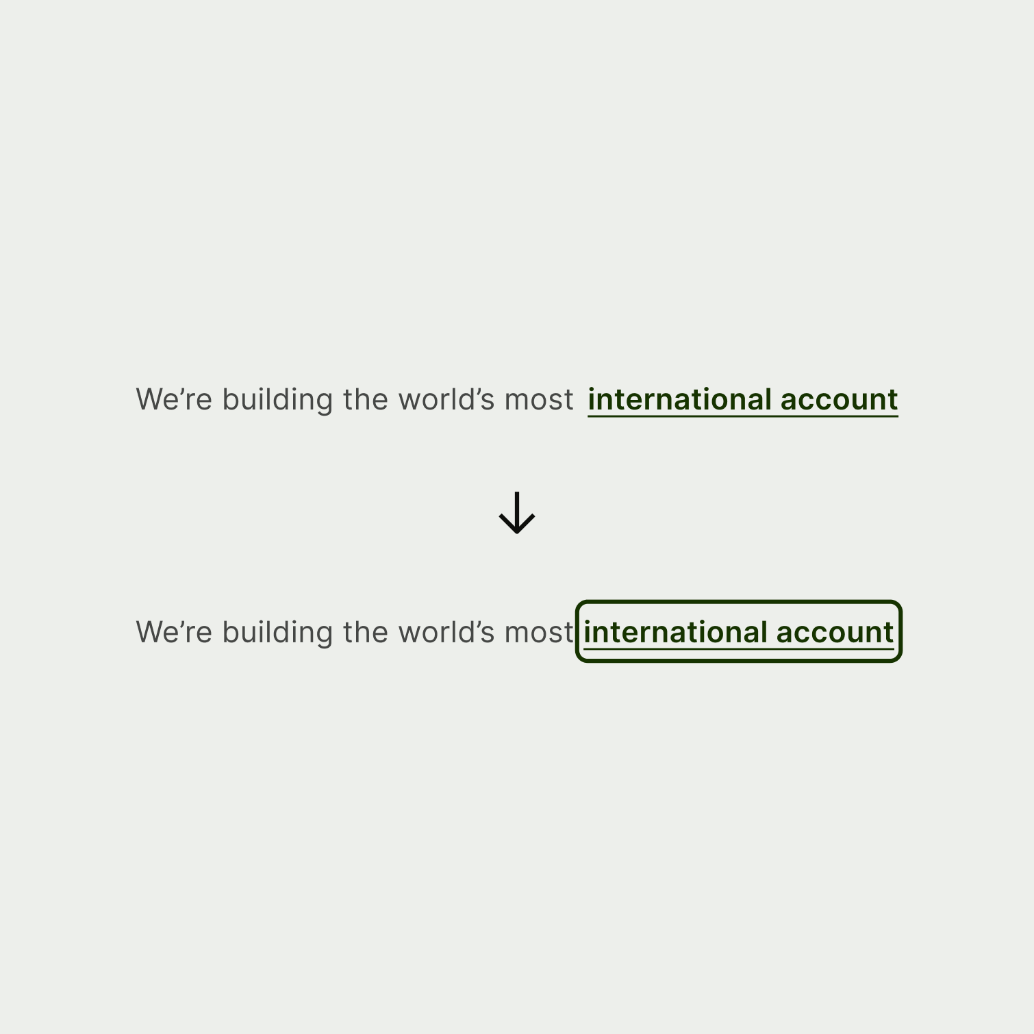 A comparison of a regular link and a focused link. The focused link has a green border.