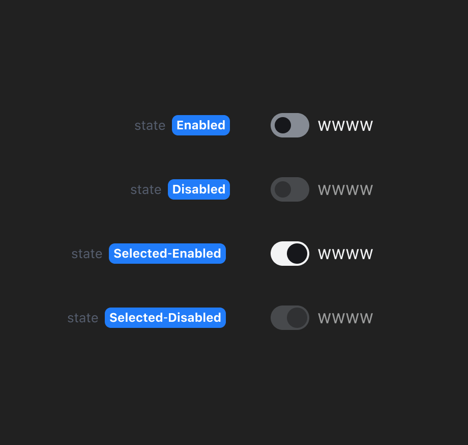 Switch의 State - Selected, Unselected, Enabled, Disabled (다크 모드)