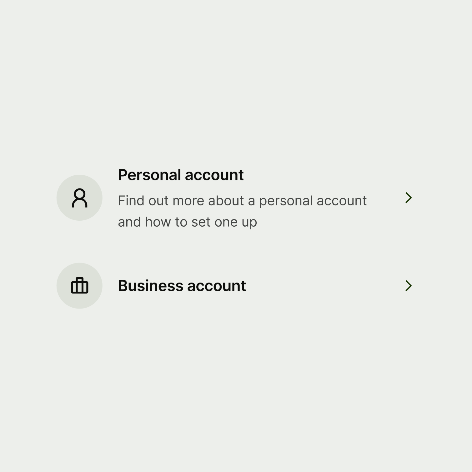 Two navigation options with long and inconsistent descriptions.