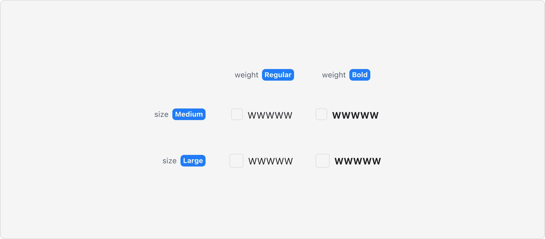 Checkbox의 Size와 Weight Property - Medium, Large 사이즈와 Regular, Bold 굵기