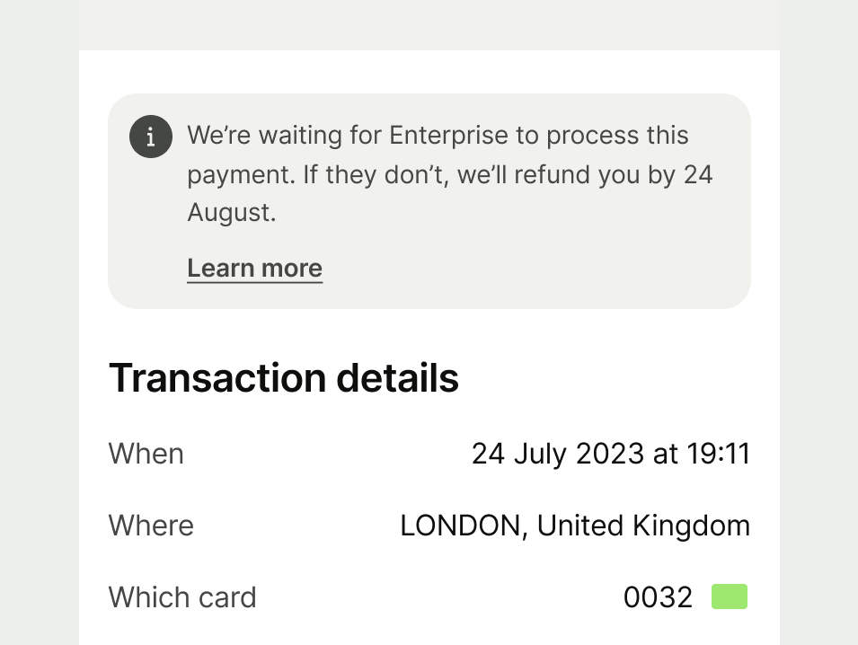 Neutral info prompt within a transactions page