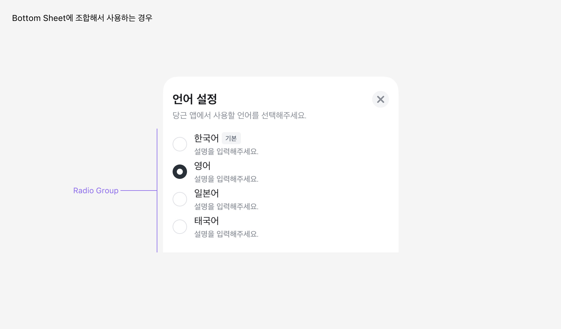 Bottom Sheet와 조합하여 사용하는 경우 - Radio Mark