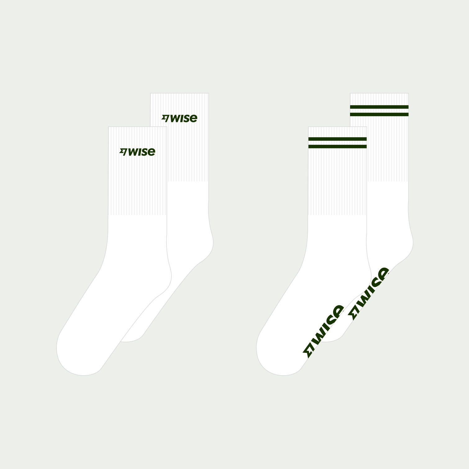 Two pair of socks showing Wise logo placement for sock designs.