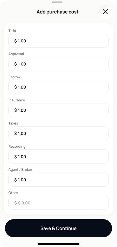 Enter Purchase Costs Manually