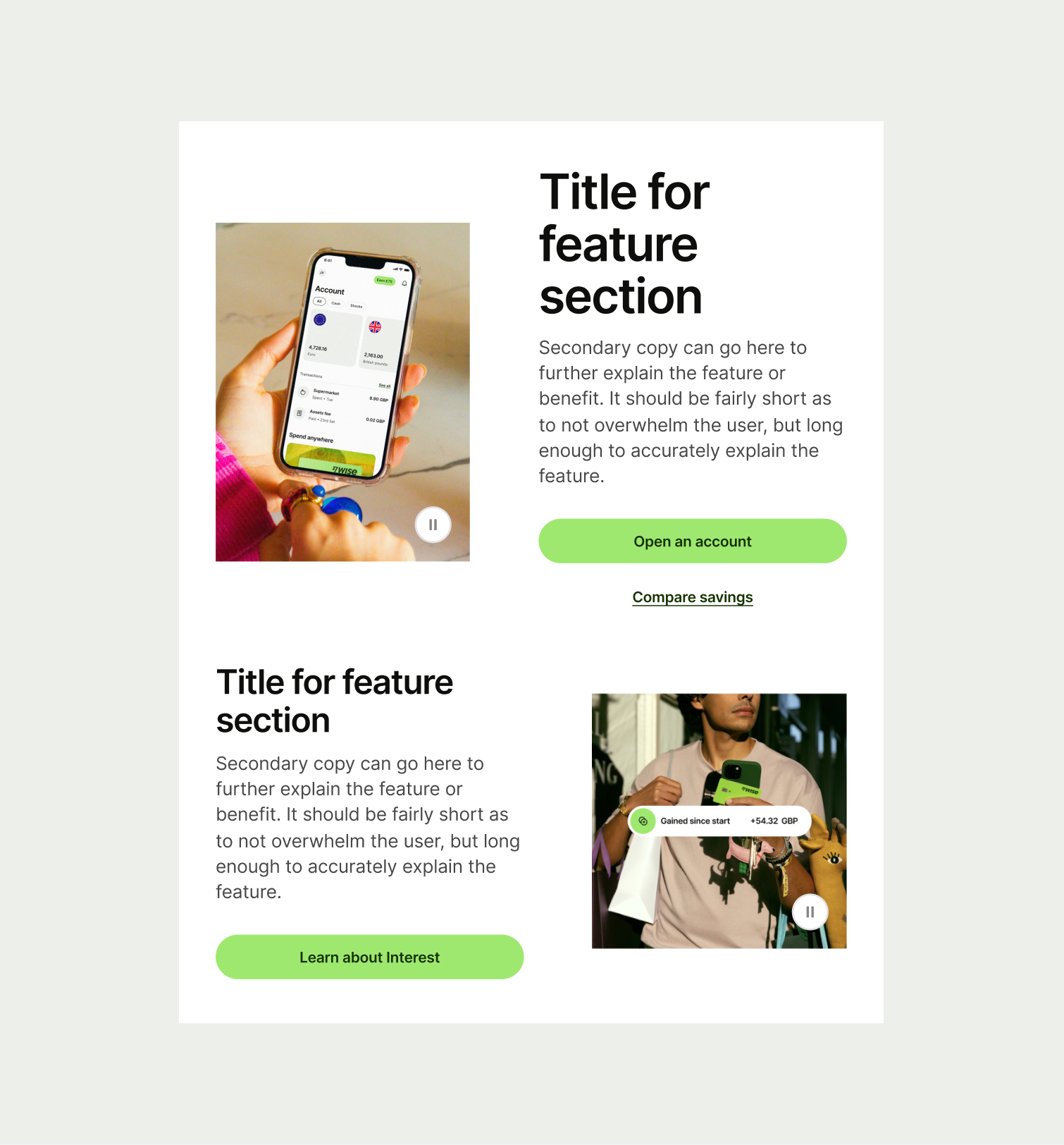 Feature Section Grid pattern on tablet