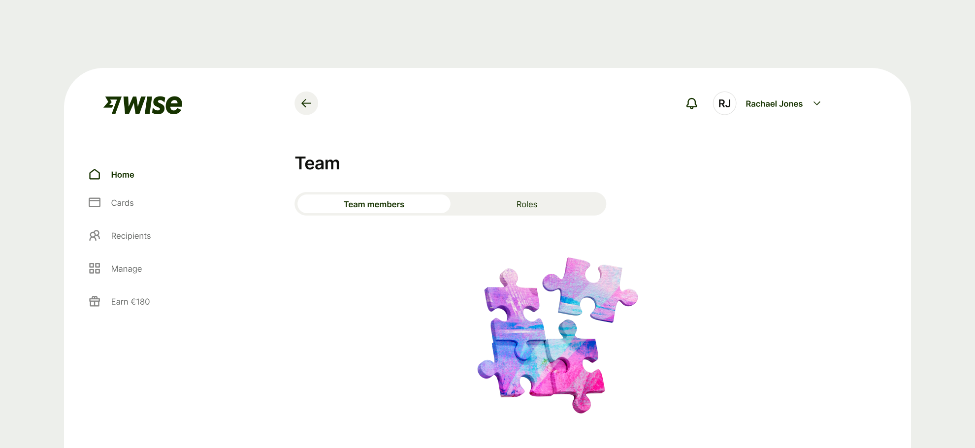 Team page with left aligned segmented control