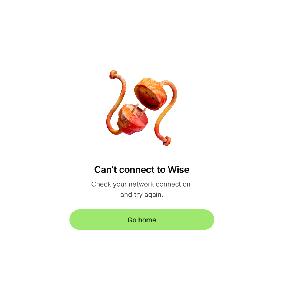 Error message with 'Check your network connection  and try again.' as description