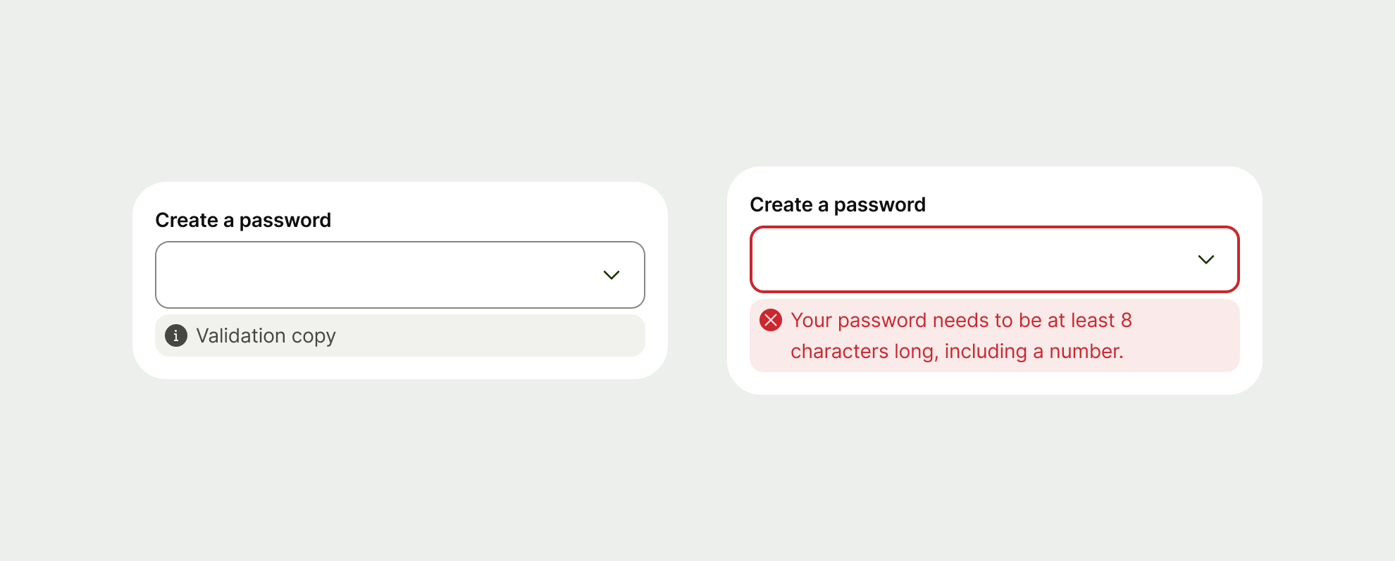Two text inputs with neutral and error inline prompts.