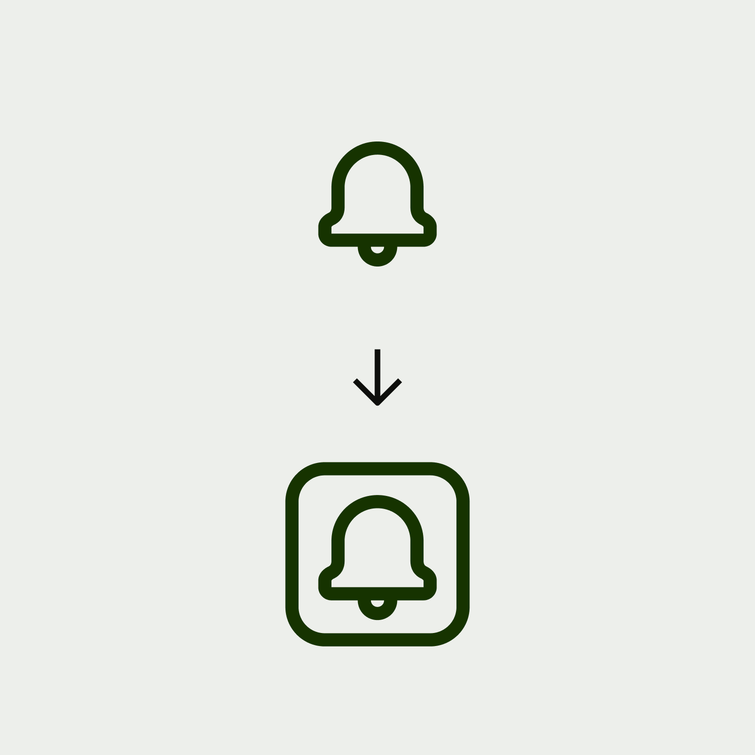 A comparison of a regular icon and an icon in focus. The focused on has a border around it.