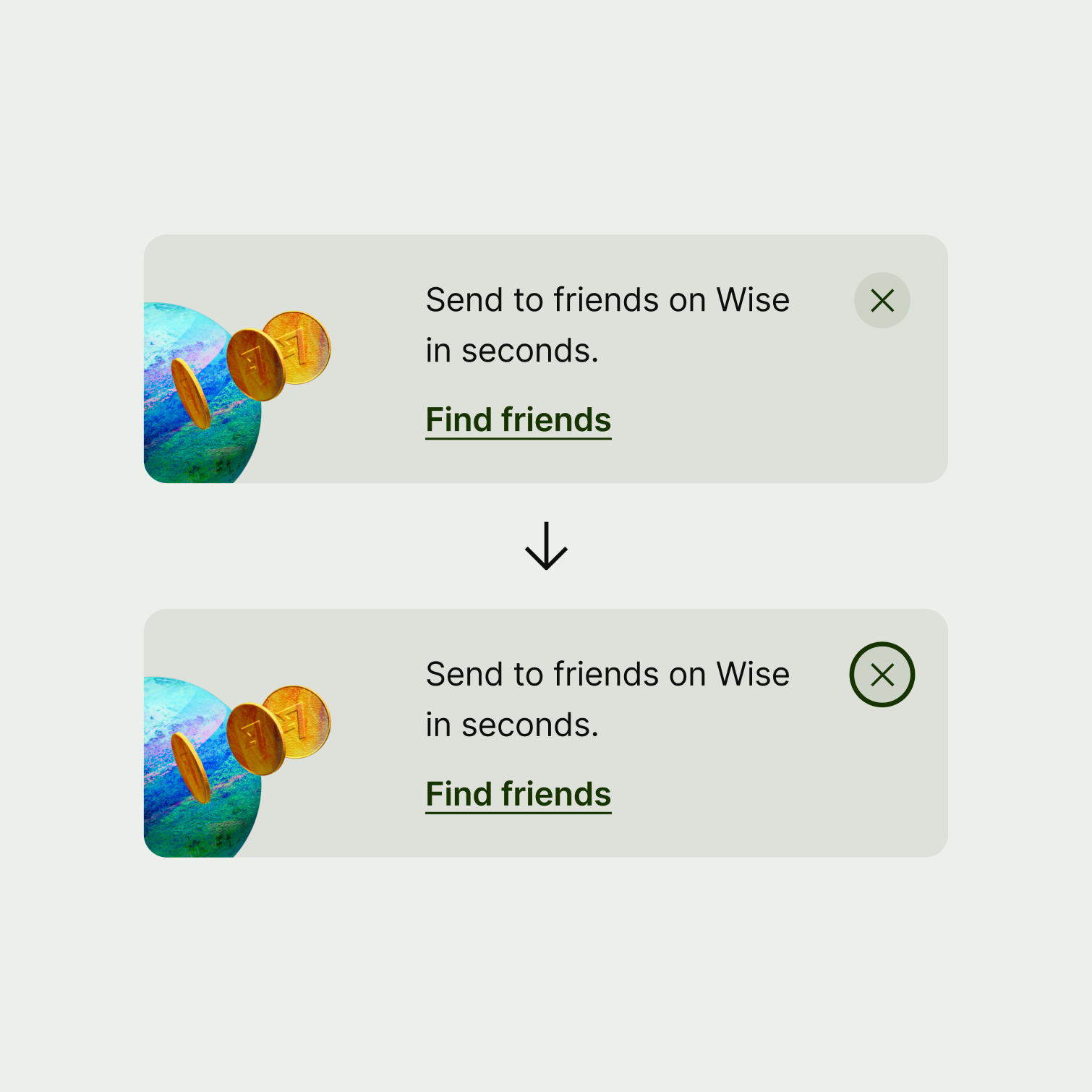 A comparison of an icon in a circular container showing the focused and unfocused variants.