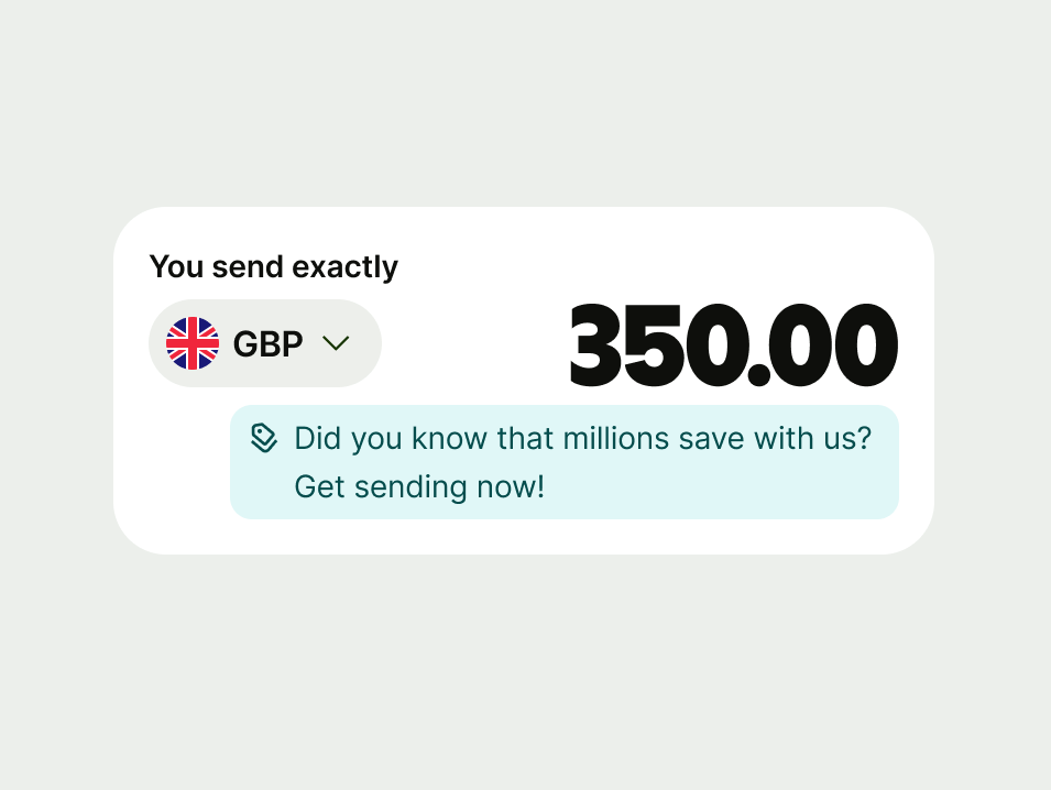 Money input showing GBP with amount 350.00 and a proposition prompt.