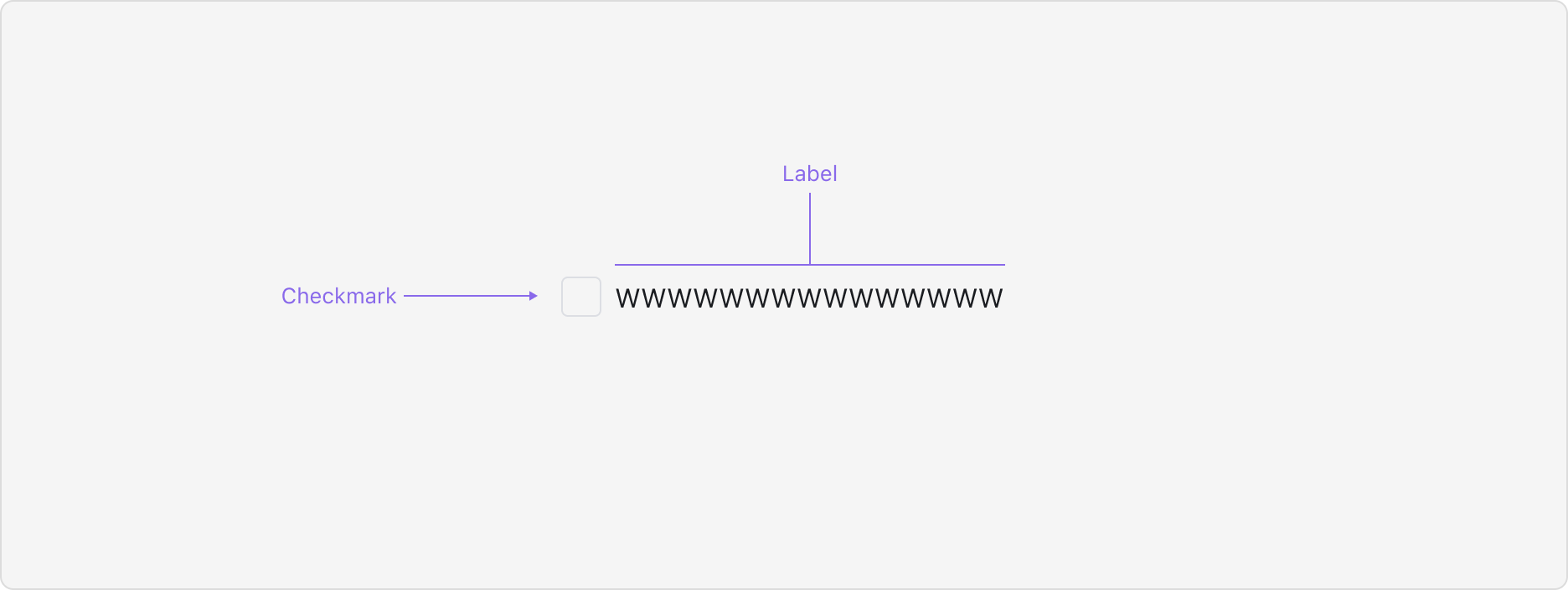 Checkbox의 Anatomy 이미지. Checkmark와 Label로 구성됩니다.