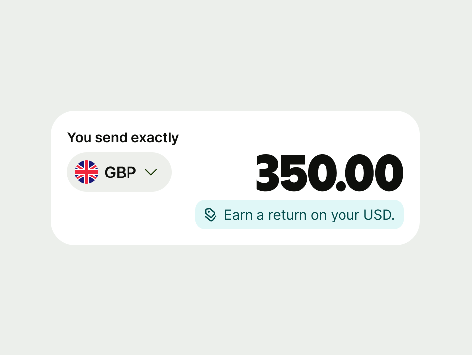 Amount entry field with a proposition inline prompt stating "Earn a return on your USD."