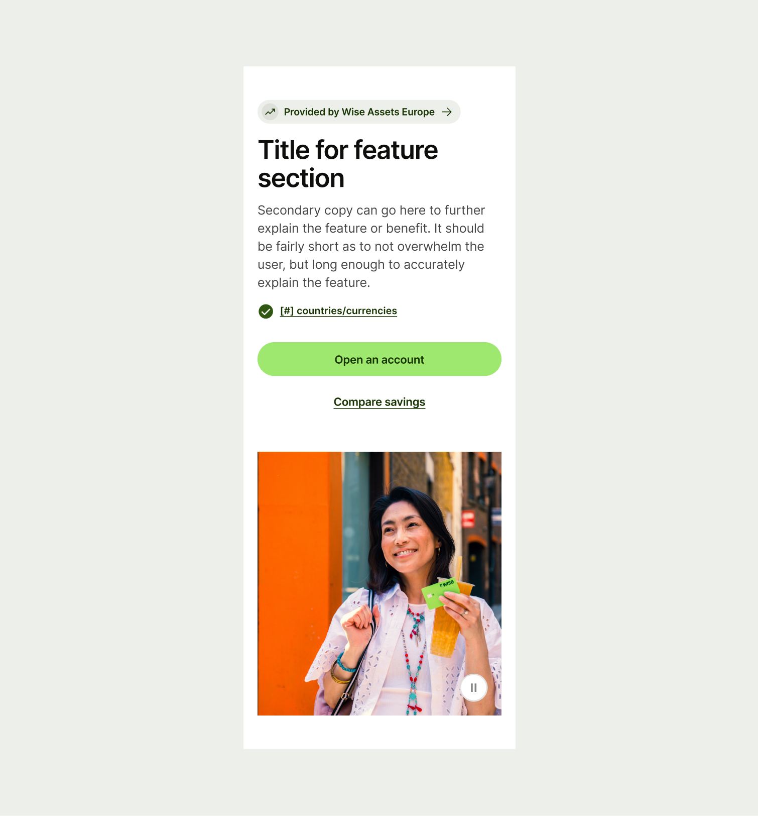 An image of the Feature Section Single with incorrect UX