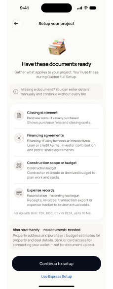 Guided Full Setup · After guidance · Document readiness