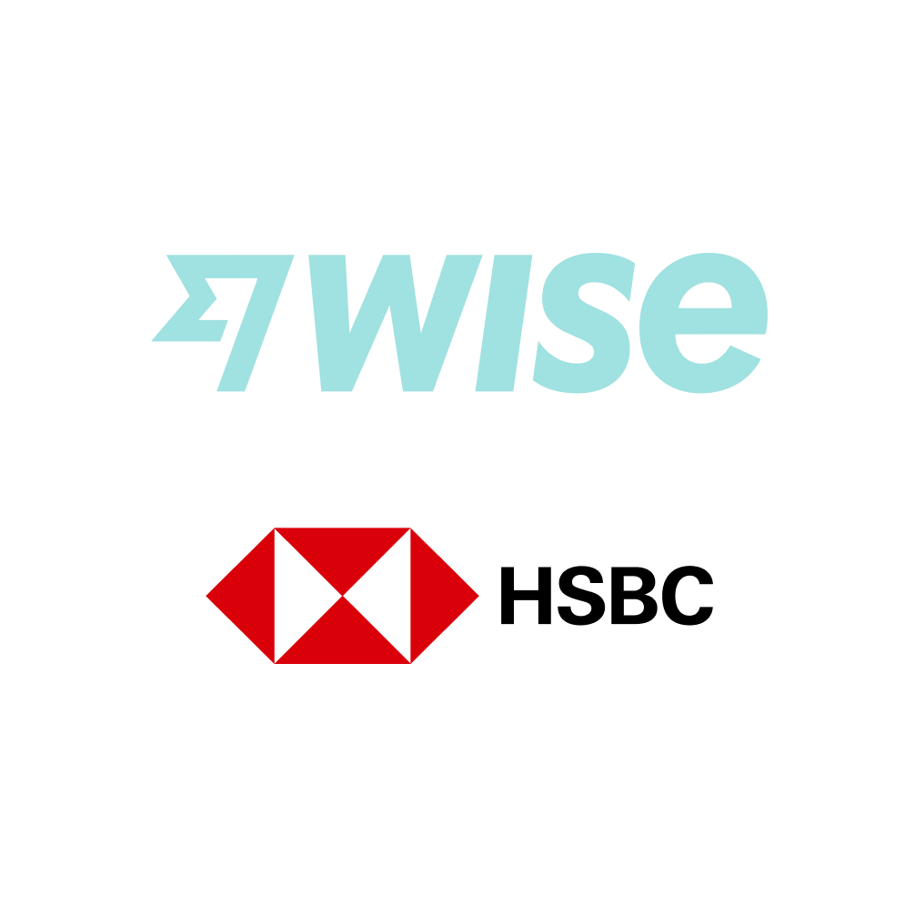The Wise and HSBC logos, with the Wise logo in Light Blue.