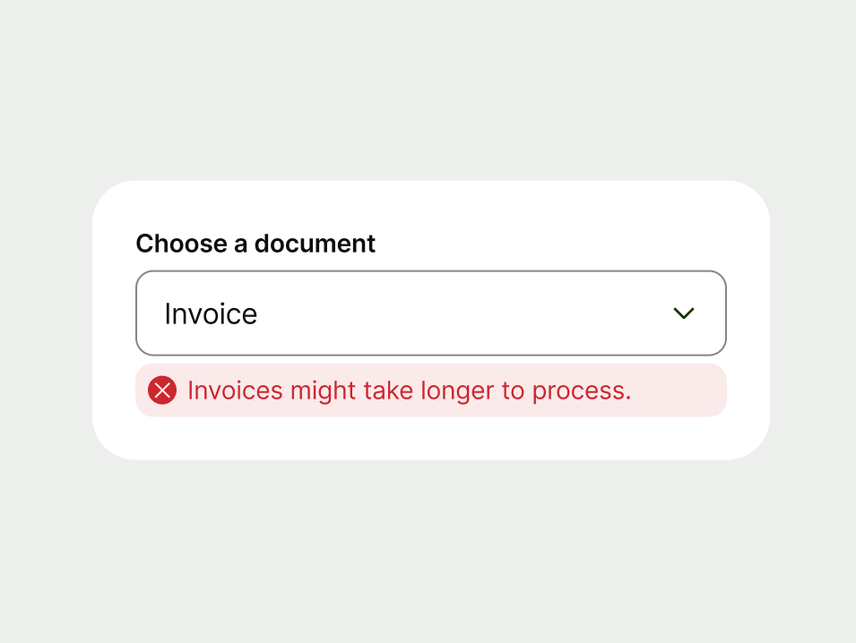 Error inline prompt within a dropdown component 