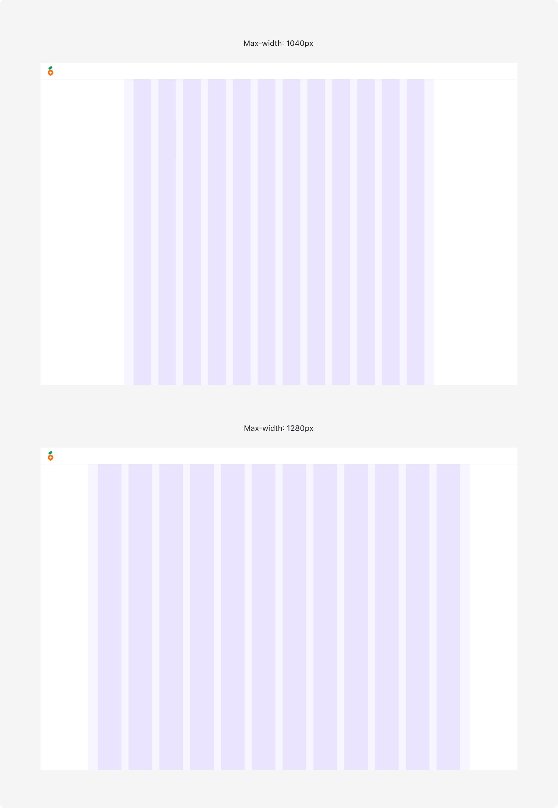 Max-width 1040px와 1280px Content Layout 비교 예시 이미지