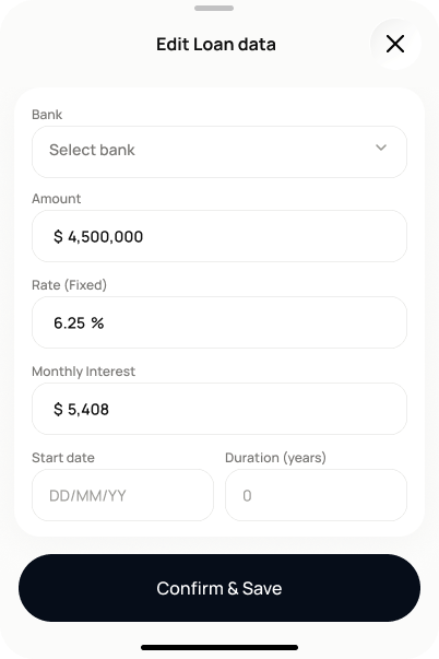 Add Lender / Bank Financing