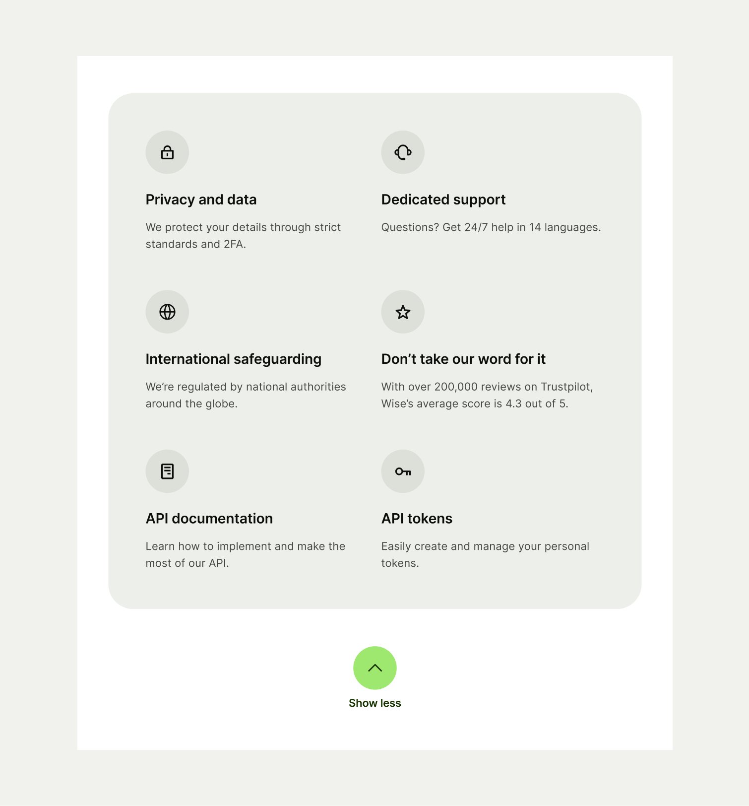 Icon List pattern on tablet with a show less button