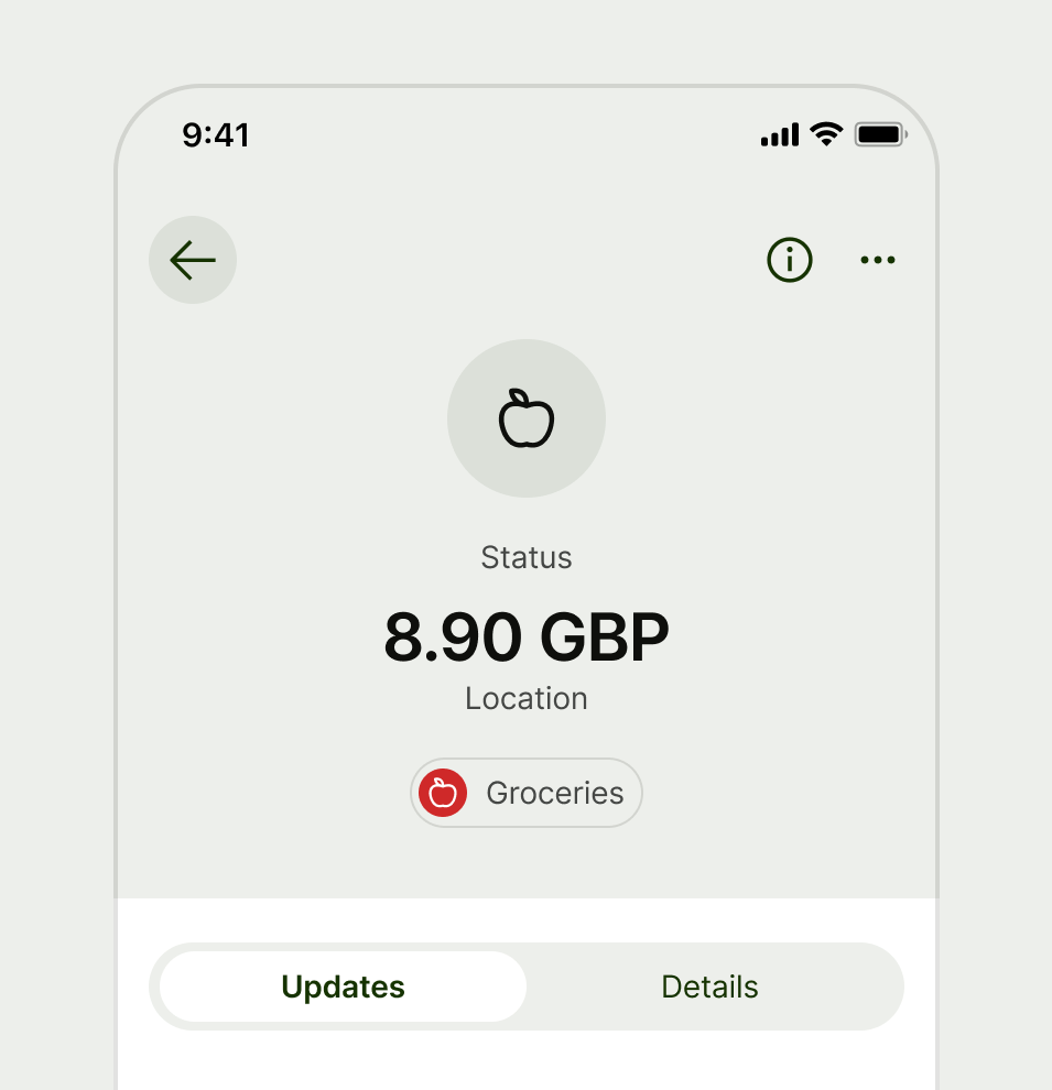 Transaction details with segmented control