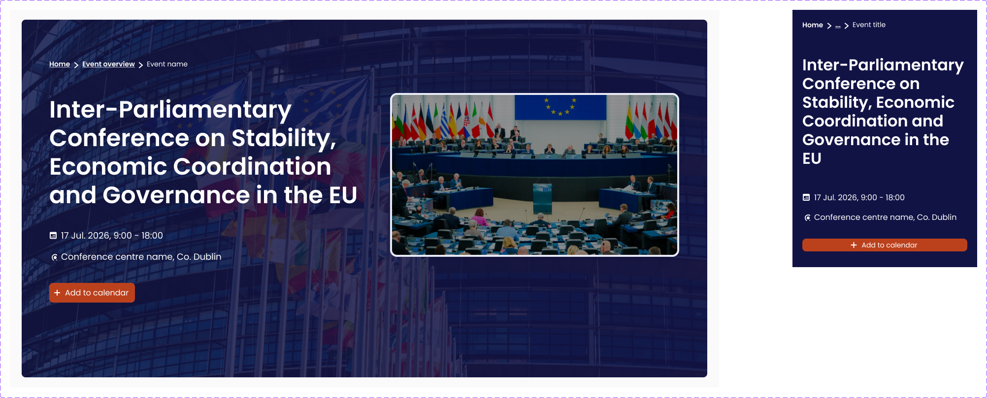 Page header upcoming event