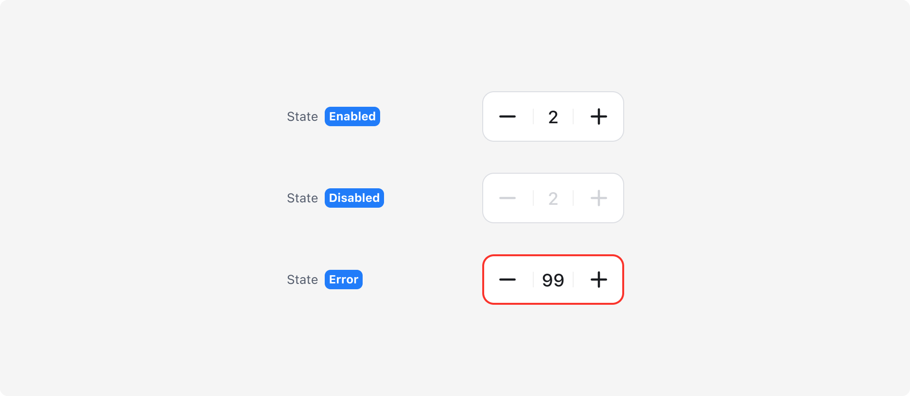 Quantity Picker의 State - Enabled, Disabled, Error
