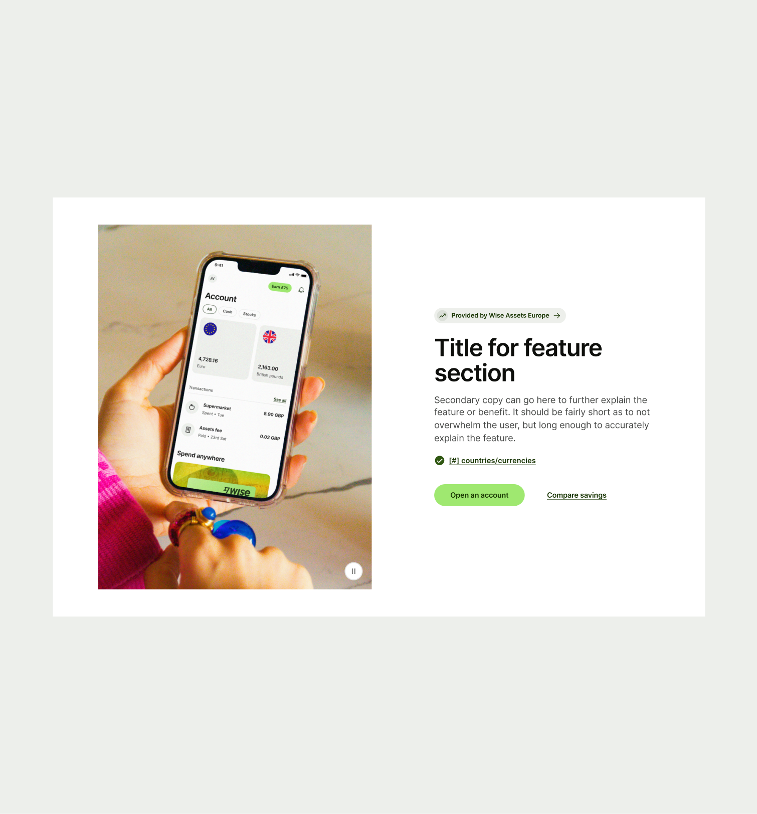An image of the Feature Section Single pattern in layout 1