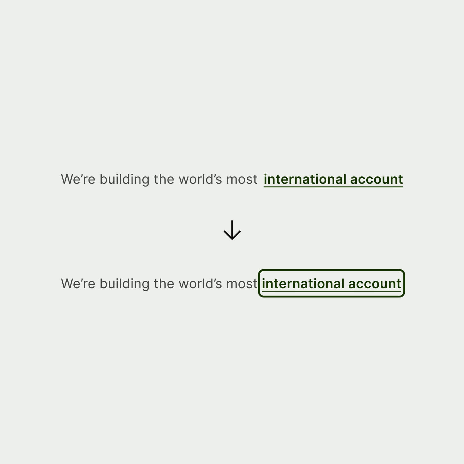 A comparison of a regular link and a focused link. The focused link has a green border.