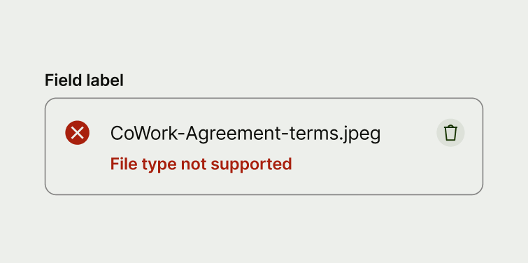 An upload input where the upload has failed.