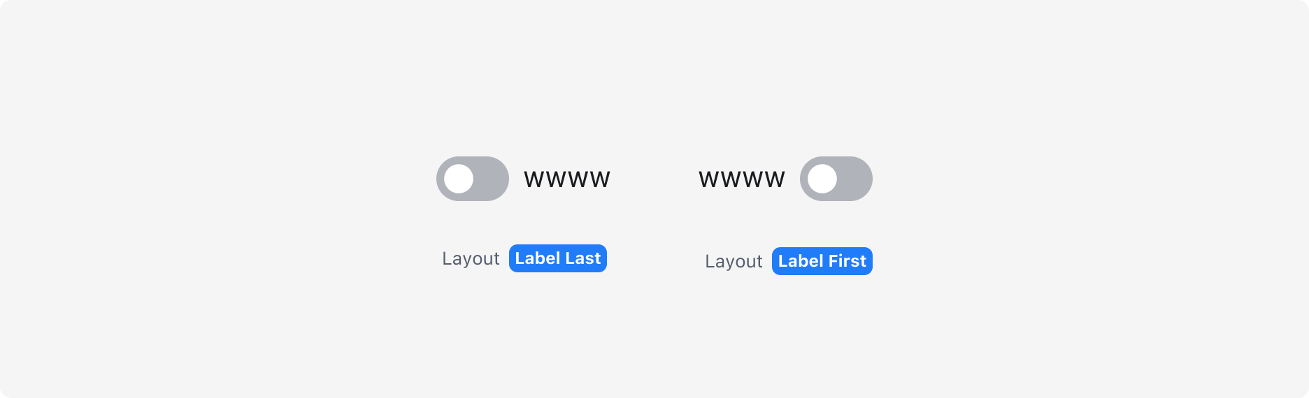 Switch의 Layout - 크기별 권장 텍스트 레이블 스타일