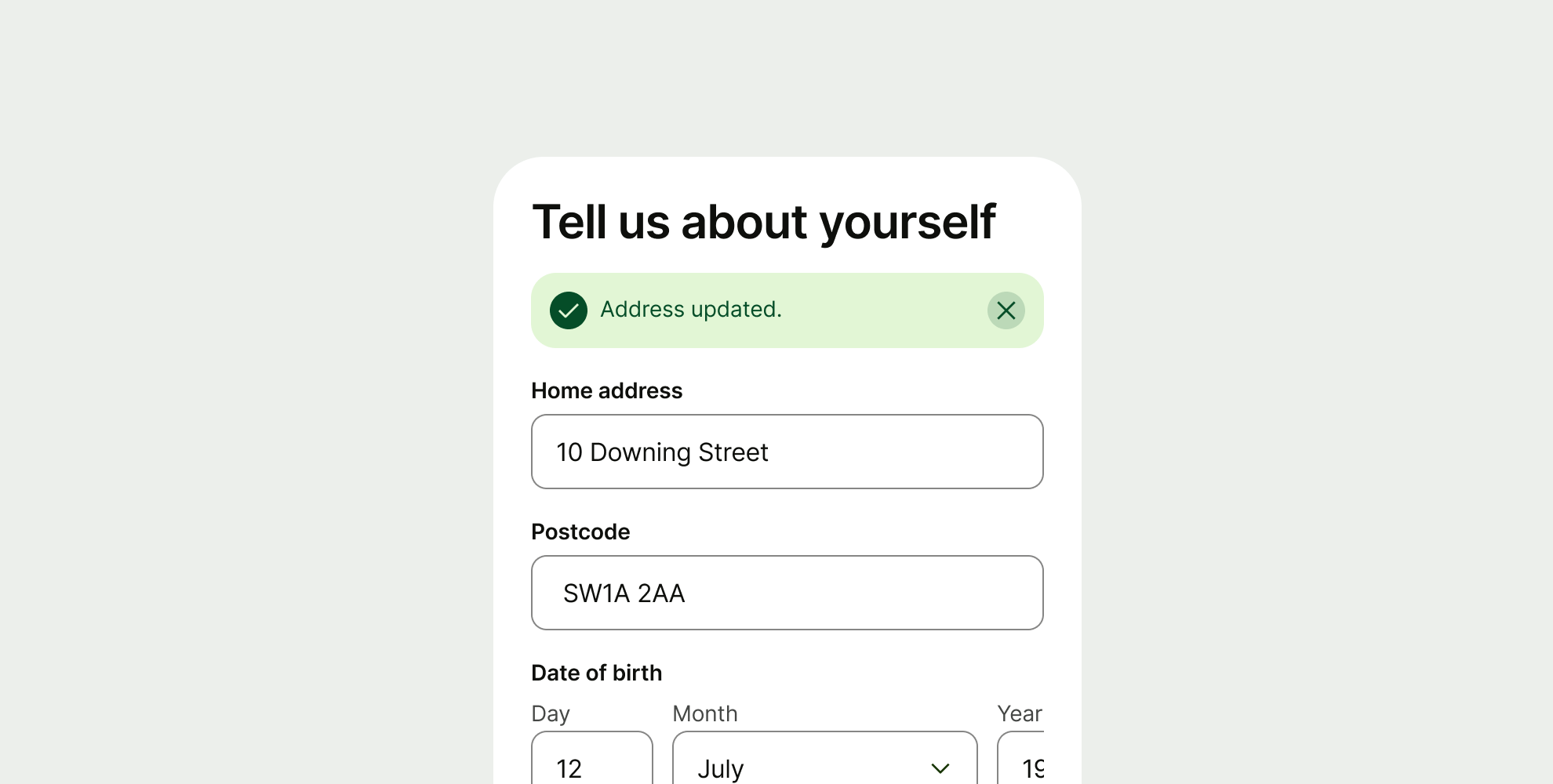 Success info prompt within in a form