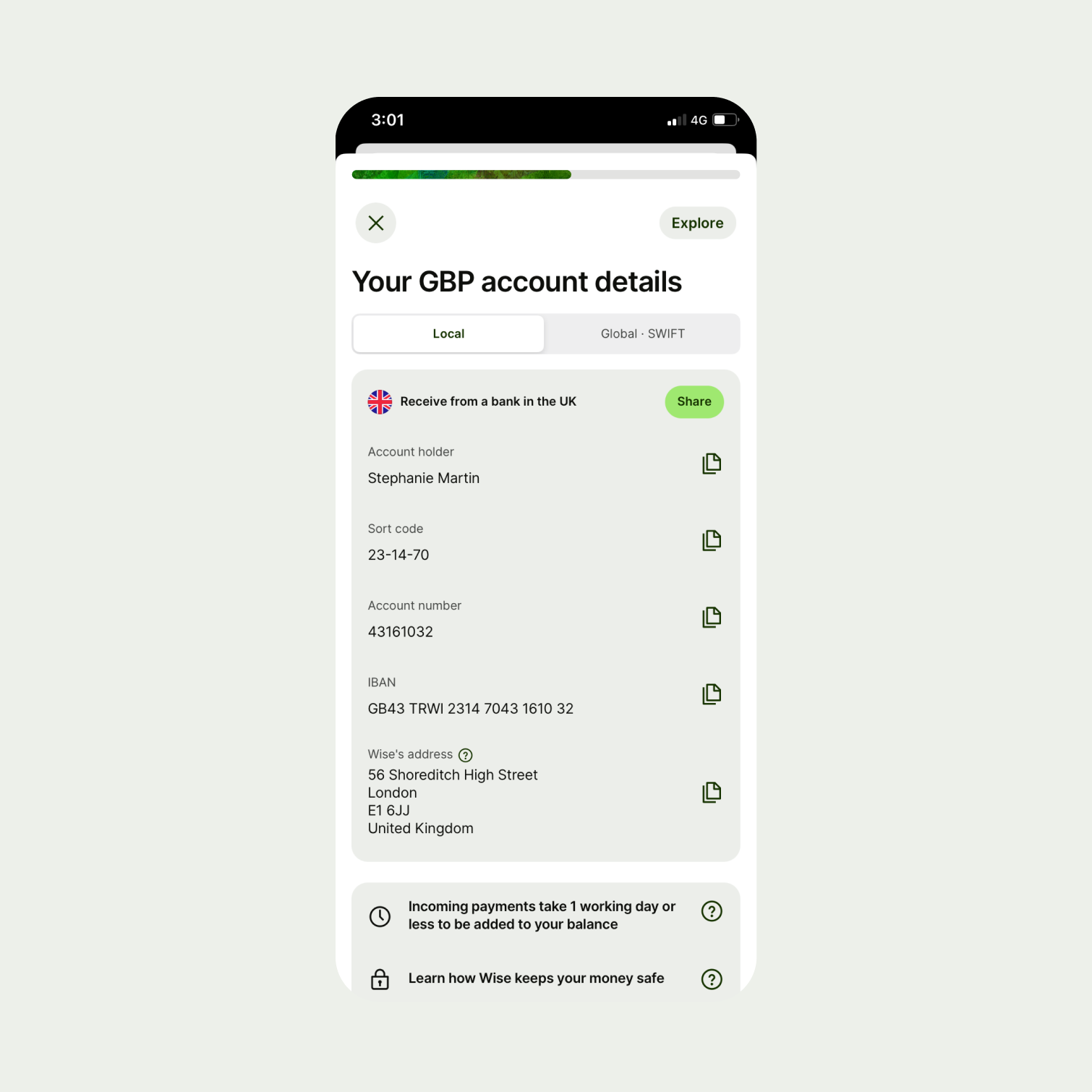 Progress bar placement on a modal
