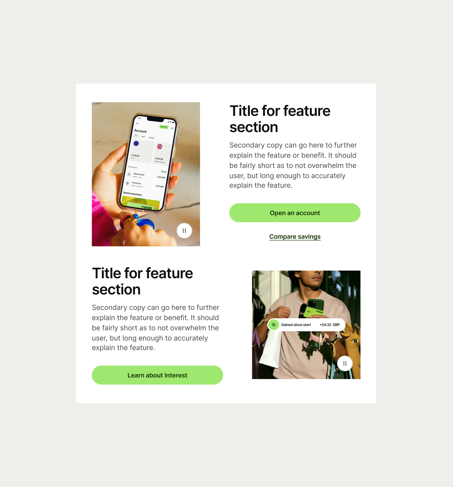 Feature Section Grid pattern on tablet