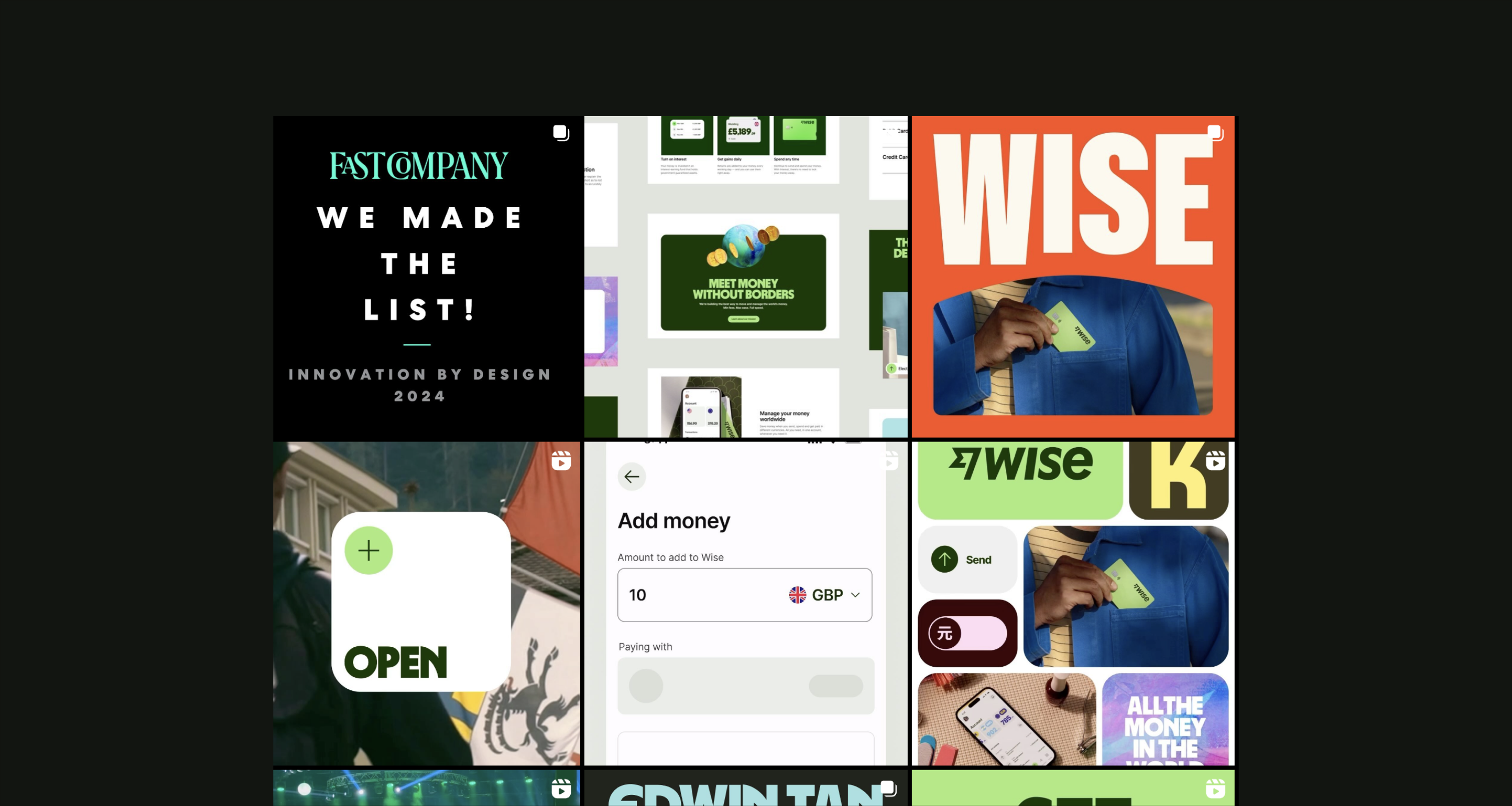 A grid with different images from Wise Design Instagram