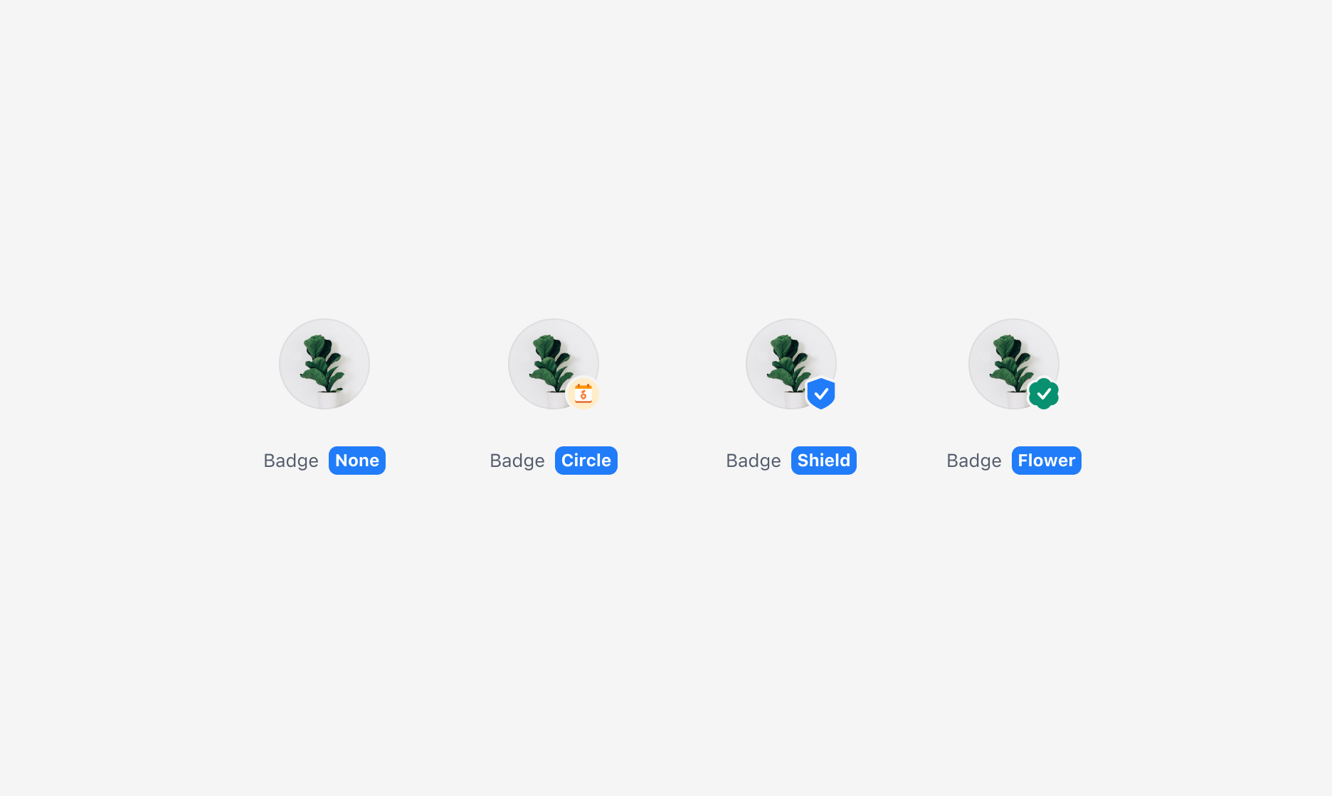 Avatar의 Badge Property - Circle, Shield, Flower 타입