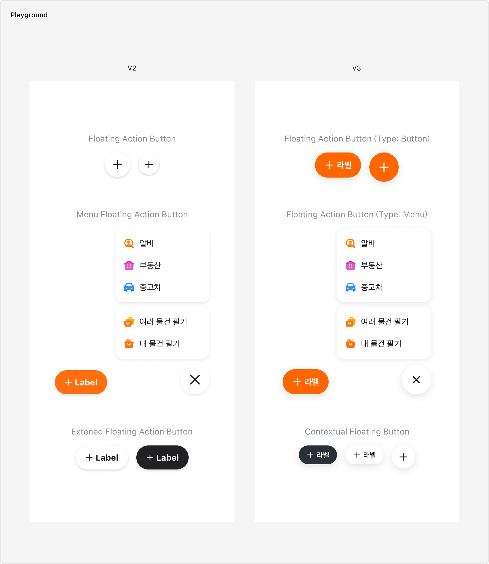 Contextual Floating Button V2와 V3 비교